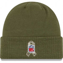 Load image into Gallery viewer, Dallas Cowboys New Era NFL 2019 Salute To Service Cuffed Knit Beanie Hat Olive Green Crown/Visor Team Color Logo