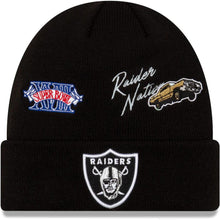Load image into Gallery viewer, Las Vegas Raiders New Era NFL Cuff Knit Team Color Black Crown/Cuff Team Color Logo Super Bowl XVIII City Transit