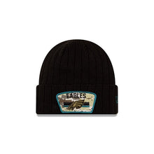 Load image into Gallery viewer, Philadelphia Eagles New Era NFL Cuffed Knit Beanie 2021 Salute To Service Hat Black Crown Patch Logo