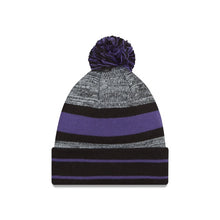 Load image into Gallery viewer, Baltimore Ravens New Era NFL Cuffed Pom Knit Hat Purple/Black Crown Team Color Logo