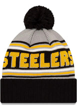 Load image into Gallery viewer, Pittsburgh Steelers New Era NFL Cuffed Pom Knit Hat Gray/Black Crown/Visor Team Color Logo (Knit Cheer)