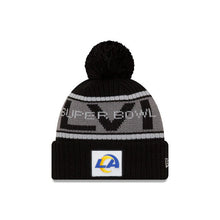 Load image into Gallery viewer, Los Angeles Rams New Era NFL Cuffed Pom Knit Hat Gray/Black Crown/Visor Team Color Logo Super Bowl LVI