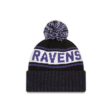 Load image into Gallery viewer, Baltimore Ravens New Era NFL Cuffed Pom Knit Black/Purple/White Team Color Logo