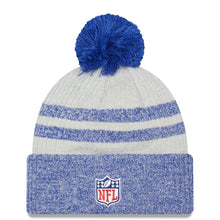 Load image into Gallery viewer, Los Angeles Chargers New Era NFL Cuffed Pom Knit Beanie Cream/Sky Blue Crown/Visor Team Color Logo (2022 Sideline)