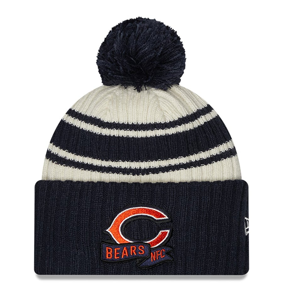 Chicago Bears New Era NFL Cuffed Pom Knit Beanie Hat Cream/Navy