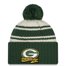 Load image into Gallery viewer, Green Bay Packers New Era NFL Cuffed Pom Knit Beanie Hat Cream/Green Crown/Visor Team Color Logo (2022 Sideline)