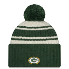 Load image into Gallery viewer, Green Bay Packers New Era NFL Cuffed Pom Knit Beanie Hat Cream/Green Crown/Visor Team Color Logo (2022 Sideline)