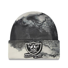 Load image into Gallery viewer, Las Vegas New Era NFL Cuffed Pom Knit Beanie Hat Black/White Ink Crown/Visor Team Color Logo (2022 Sideline)