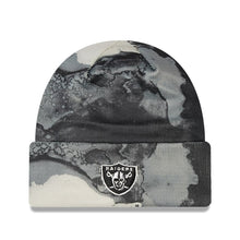 Load image into Gallery viewer, Las Vegas New Era NFL Cuffed Pom Knit Beanie Hat Black/White Ink Crown/Visor Team Color Logo (2022 Sideline)
