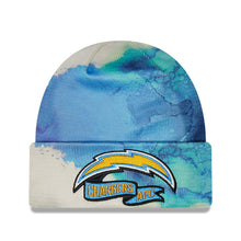 Load image into Gallery viewer, Los Angeles Chargers New Era NFL Cuffed Pom Knit Beanie Hat Sky Blue/White Ink Crown/Visor Team Color Logo (2022 Sideline)