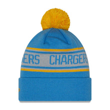 Load image into Gallery viewer, Los Angeles Chargers New Era NFL Cuffed Pom Knit Beanie Hat Sky Blue/White/Yellow Crown/Visor Team Color Logo (Repeat)