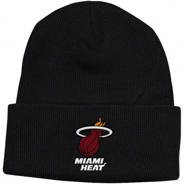 Miami Heat NBA Black Basic Cuffed Knit Beanie Crown/Visor 