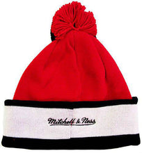Load image into Gallery viewer, Chicago Bulls Mitchell & Ness NBA Pom Knit Beanie Red/Black/White Crown/Visor Red Text/Script Logo (Vintage Block)