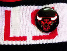 Load image into Gallery viewer, Chicago Bulls Mitchell & Ness NBA Pom Knit Beanie Red/Black/White Crown/Visor Red Text/Script Logo (Vintage Block)