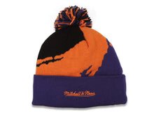 Load image into Gallery viewer, Phoenix Suns Mitchell & Ness NBA Pom Paint Knit Beanie Hat Black/Orange/Purple Crown/Visor Team Color Logo