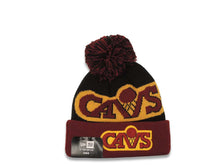 Load image into Gallery viewer, (Youth) Cleveland Cavaliers New Era NBA Cuffed Pom Fresh Kid Knit Beanie Hat Black/Maroon Crown/Visor Team Color Logo