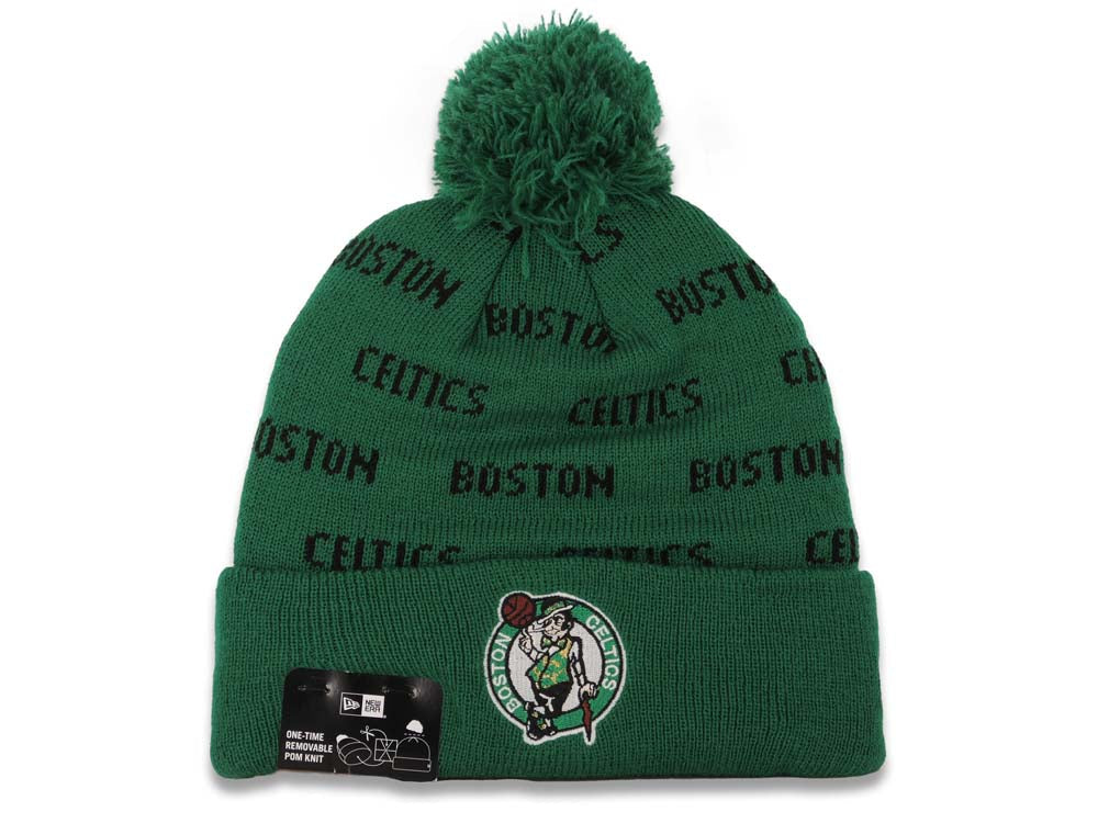 Boston Celtics New Era Nba Cuffed Pom Repeat A3 Knit Beanie Hat Green Capland 1060