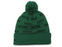 Load image into Gallery viewer, Boston Celtics New Era NBA Cuffed Pom Repeat A3 Knit Beanie Hat Green/Black Text Crown/Visor Team Color Logo
