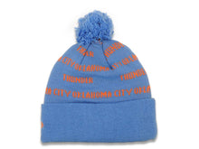 Load image into Gallery viewer, Oklahoma City Thunder New Era NBA Script A3 Cuffed Pom Knit Hat Sky Blue/Red Crown/Visor Team Color Logo