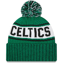 Load image into Gallery viewer, Boston Celtics New Era NBA Cuffed Pom Knit Beanie Hat White/Green Crown/Visor Team Color Logo (Knit Marl)
