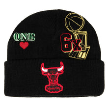 Load image into Gallery viewer, Chicago Bulls Mitchell & Ness NBA Cuffed Knit Beanie Hat Black Crown/Visor Team Color Logo With Patches (Hyper Local)