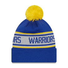 Load image into Gallery viewer, Golden State Warriors New Era NBA Cuffed Pom Knit Beanie Hat Royal Blue/White/Yellow Crown/Visor Team Color Logo (Repeat)