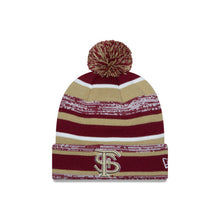 Load image into Gallery viewer, Florida State Seminoles New Era NCAA Cuffed Pom Knit Beanie Hat Cardinal/Tan Crown/Visor Team Color Logo (2014 Sideline)