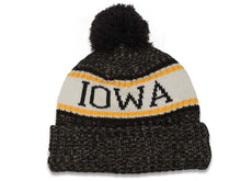 Load image into Gallery viewer, Iowa Hawkeyes New Era NCAA Cuffed Pom 2018 Sideline Knit Beanie Hat Black/White/Yellow Crown/Visor Team Color Logo
