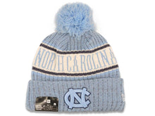 Load image into Gallery viewer, North Carolina Tar Heels New Era NCAA Cuffed Pom Knit Beanie Hat Sky Blue/White Crown/Visor Team Color Logo
