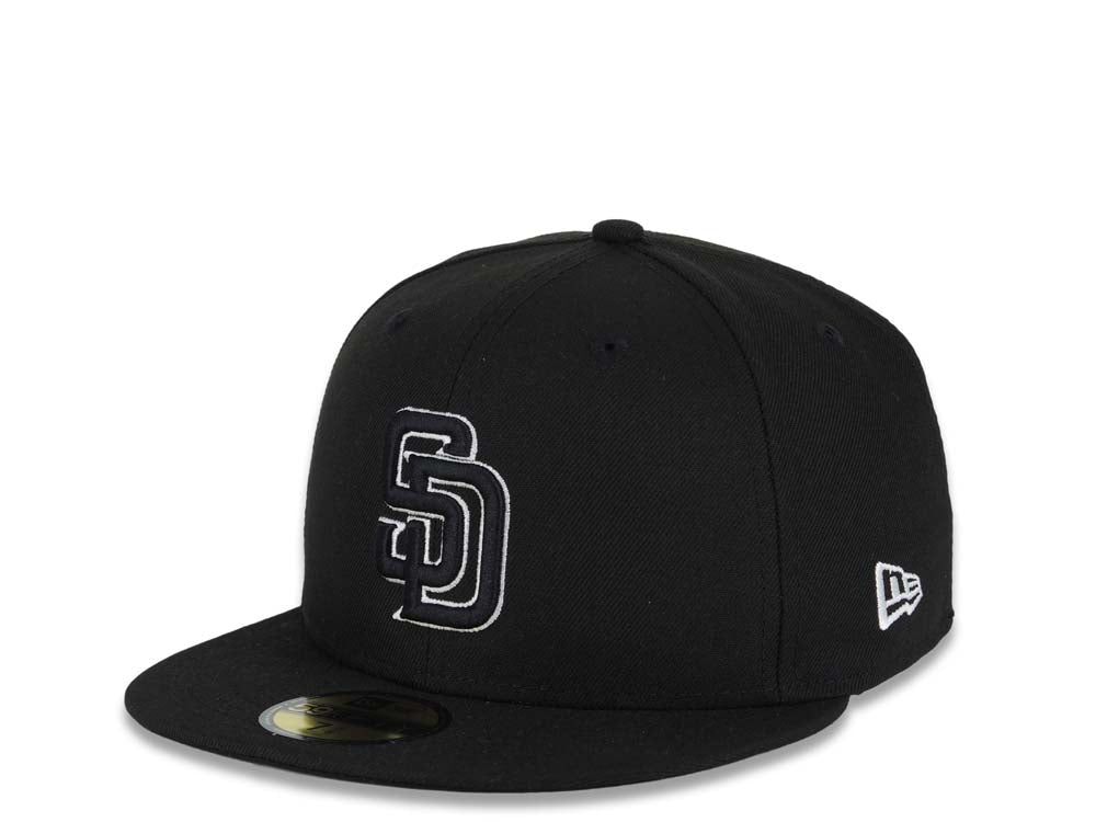 San Diego Padres New Era MLB 59FIFTY 5950 Fitted Cap Hat Black Crown/Visor Black/White Logo Black UV