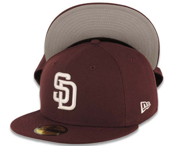 San Diego Padres New Era MLB 59FIFTY 5950 Fitted Cap Hat Maroon Crown/Visor White Logo