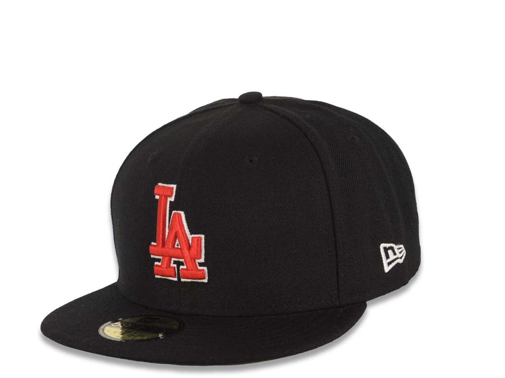 Los Angeles Dodgers New Era MLB 59FIFTY 5950 Fitted Cap Hat Black Crown/Visor Red/White Logo