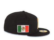 Load image into Gallery viewer, Mexico New Era WBC 59FIFTY 5950 Fitted Cap Hat Black Crown/Visor Black/Metallic Gold Logo Mexico Flag Side Patch Gray UV
