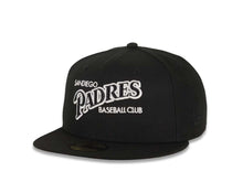 Load image into Gallery viewer, San Diego Padres New Era MLB 59FIFTY 5950 Fitted Cap Hat Black Crown/Visor Black/White Baseball Club Logo Petco Park 20 Years Side Patch Gray UV
