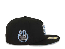 Load image into Gallery viewer, San Diego Padres New Era MLB 59FIFTY 5950 Fitted Cap Hat Black Crown/Visor White/Sky Blue Logo Petco Park 20 Years Side Patch Sky Blue UV
