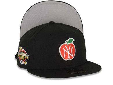 New York Yankees New Era MLB 59FIFTY 5950 Fitted Cap Hat Black Crown/Visor White/Red Apple Logo 2001 World Series Side Patch Gray UV