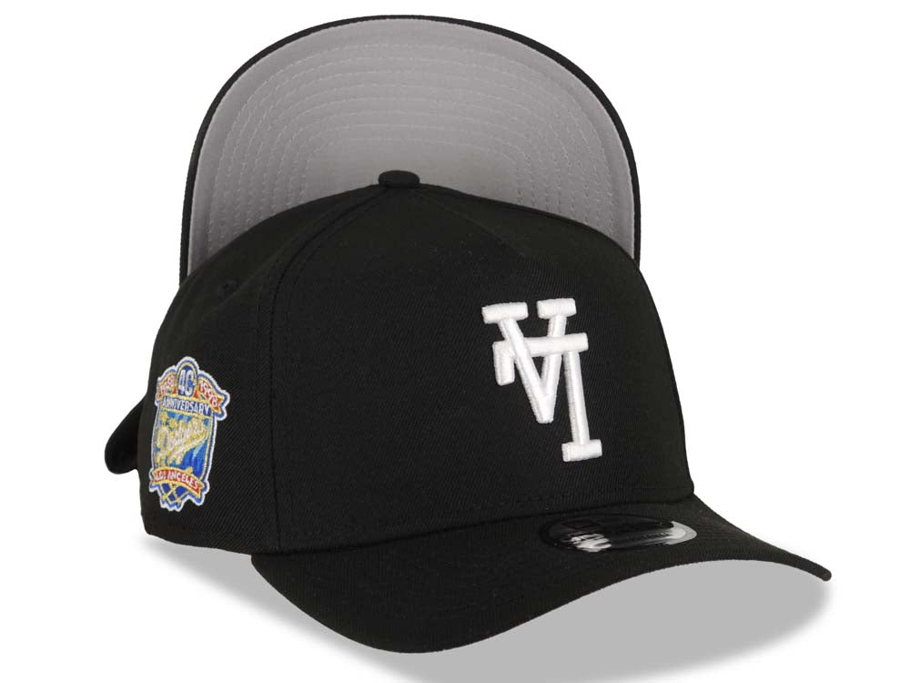 Los Angeles Dodgers New Era MLB 9FORTY 940 Adjustable A-Frame Cap Hat Black Crown/Visor White Upside Down Logo 40th Anniversary Side Patch Gray UV