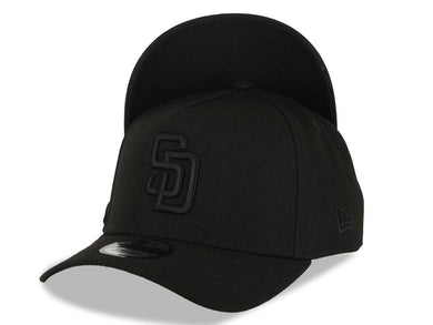 San Diego Padres New Era MLB 9FORTY 940 Adjustable A-Frame Cap Hat Black Crown/Visor Black Logo Black UV