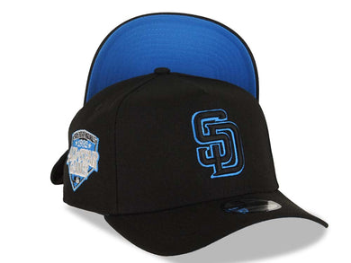 San Diego Padres New Era MLB 9FORTY 940 Adjustable A-Frame Cap Hat Black Crown/Visor Black/Cardinal Blue Logo 1992 All-Star Game Side Patch Blue UV