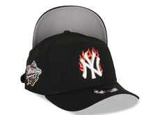 Load image into Gallery viewer, New York Yankees New Era MLB 9FORTY 940 Adjustable A-Frame Cap Hat Black Crown/Visor White/Metallic Gold/Red Flame Logo 1998 World Series Side Patch
