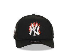 Load image into Gallery viewer, New York Yankees New Era MLB 9FORTY 940 Adjustable A-Frame Cap Hat Black Crown/Visor White/Metallic Gold/Red Flame Logo 1998 World Series Side Patch
