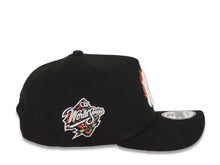 Load image into Gallery viewer, New York Yankees New Era MLB 9FORTY 940 Adjustable A-Frame Cap Hat Black Crown/Visor White/Metallic Gold/Red Flame Logo 1998 World Series Side Patch
