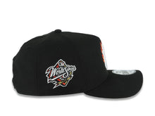 Load image into Gallery viewer, New York Yankees New Era MLB 9FORTY 940 Adjustable A-Frame Cap Hat Black Crown/Visor White/Metallic Gold/Red Flame Logo 1998 World Series Side Patch
