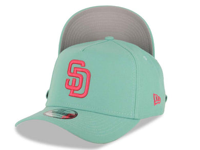 San Diego Padres New Era MLB 9FORTY 940 Adjustable A-Frame Cap Hat Light Teal Crown/Visor Magenta Logo Gray UV