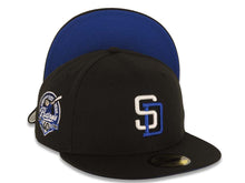 Load image into Gallery viewer, San Diego Padres New Era MLB 59FIFTY 5950 Fitted Cap Hat Black Crown/Visor White/Royal Blue Logo 40th Anniversary Side Patch Royal Blue UV
