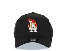 Load image into Gallery viewer, Los Angeles Dodgers New Era MLB 9FORTY 940 Adjustable A-Frame Cap Hat Black Crown/Visor White/Metallic Gold/Red Logo With Fire 40th Anniversary Side Patch
