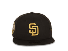 Load image into Gallery viewer, San Diego Padres New Era MLB 59FIFTY 5950 Fitted Cap Hat Black Crown/Visor Metallic Gold Logo 40th Anniversary Side Patch Gray UV
