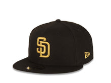 Load image into Gallery viewer, San Diego Padres New Era MLB 59FIFTY 5950 Fitted Cap Hat Black Crown/Visor Metallic Gold Logo 40th Anniversary Side Patch Gray UV
