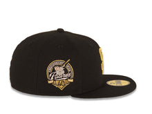 Load image into Gallery viewer, San Diego Padres New Era MLB 59FIFTY 5950 Fitted Cap Hat Black Crown/Visor Metallic Gold Logo 40th Anniversary Side Patch Gray UV
