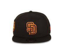 Load image into Gallery viewer, San Diego Padres New Era MLB 59FIFTY 5950 Fitted Cap Hat Black Crown/Visor Brown/Yellow/Orange Logo 40th Anniversary Side Patch Green UV
